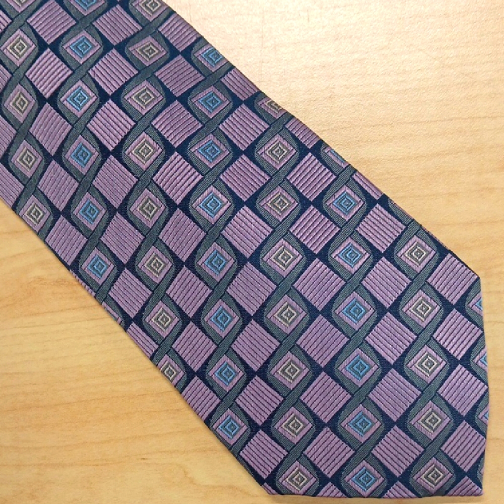 Geometric Patterned Tie in Purple and Blue - Picture 1 of 4